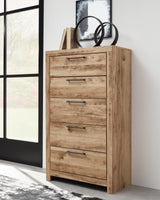 Hyanna Full Panel Bed with Storage with Mirrored Dresser, Chest and Nightstand in Tan Brown from Ashley - Luna Furniture