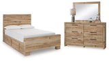 Hyanna Full Panel Bed with Storage with Mirrored Dresser in Tan Brown from Ashley - Luna Furniture