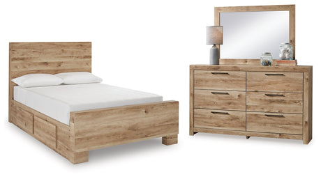 Hyanna Full Panel Bed with Storage with Mirrored Dresser in Tan Brown from Ashley - Luna Furniture