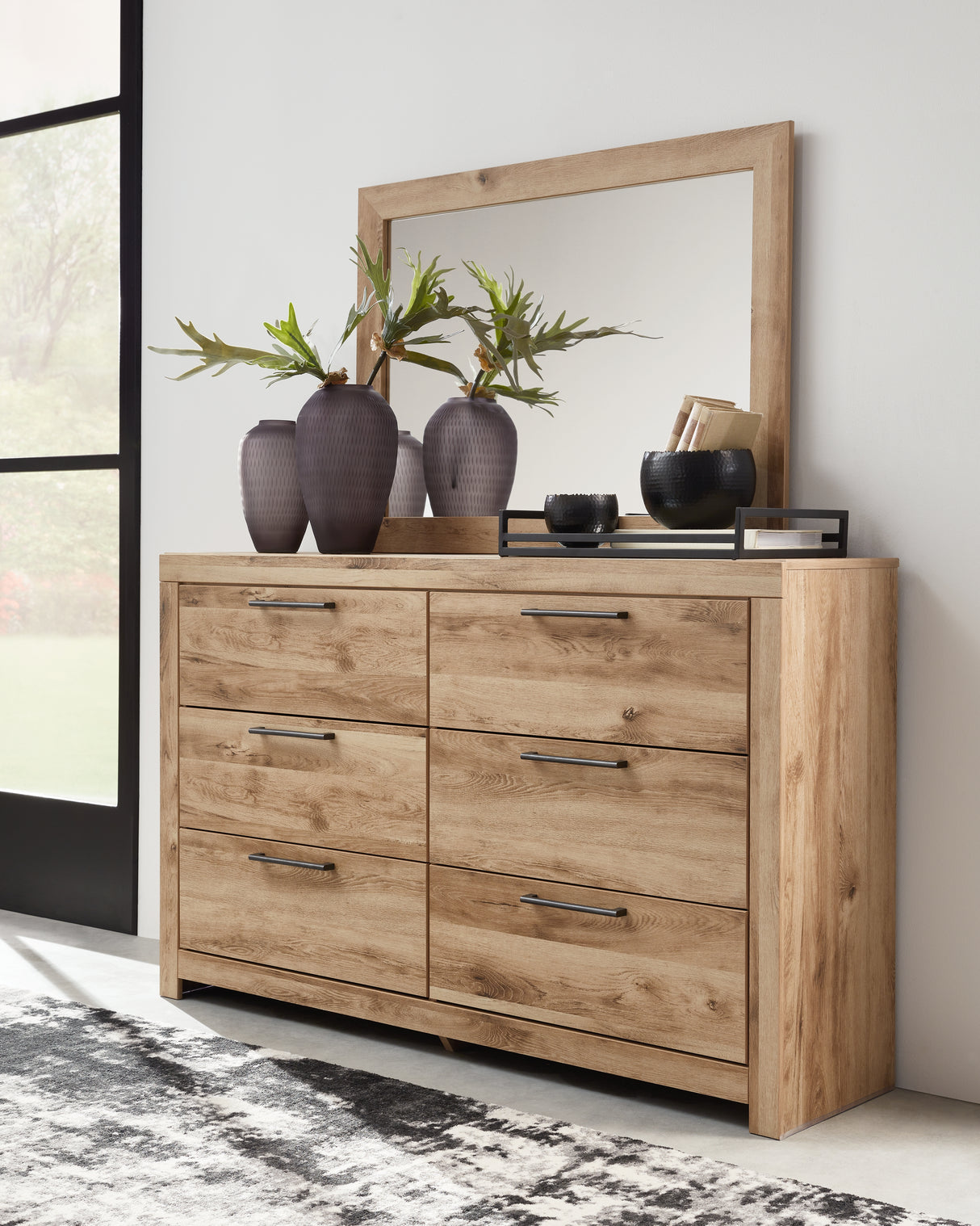 Hyanna Full Panel Headboard with Mirrored Dresser, Chest and 2 Nightstands in Tan Brown from Ashley - Luna Furniture