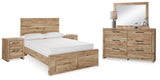 Hyanna Full Panel Storage Bed with Mirrored Dresser and 2 Nightstands in Tan Brown from Ashley - Luna Furniture