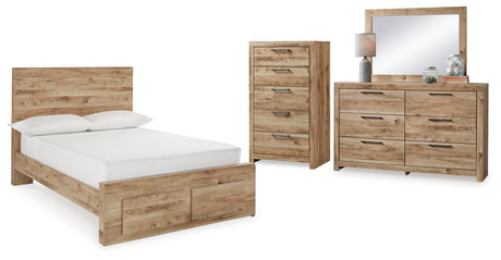 Hyanna Full Panel Storage Bed with Mirrored Dresser and Chest in Tan Brown from Ashley - Luna Furniture