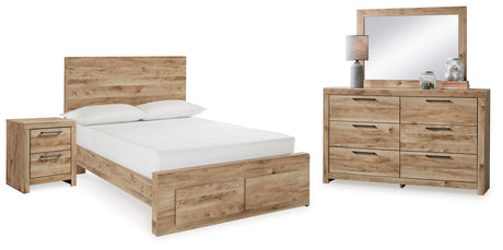 Hyanna Full Panel Storage Bed with Mirrored Dresser and Nightstand in Tan Brown from Ashley - Luna Furniture