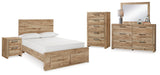 Hyanna Full Panel Storage Bed with Mirrored Dresser, Chest and Nightstand in Tan Brown from Ashley - Luna Furniture