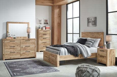 Hyanna Full Panel Storage Bed with Mirrored Dresser, Chest and Nightstand in Tan Brown from Ashley - Luna Furniture