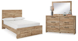 Hyanna Full Panel Storage Bed with Mirrored Dresser in Tan Brown from Ashley - Luna Furniture