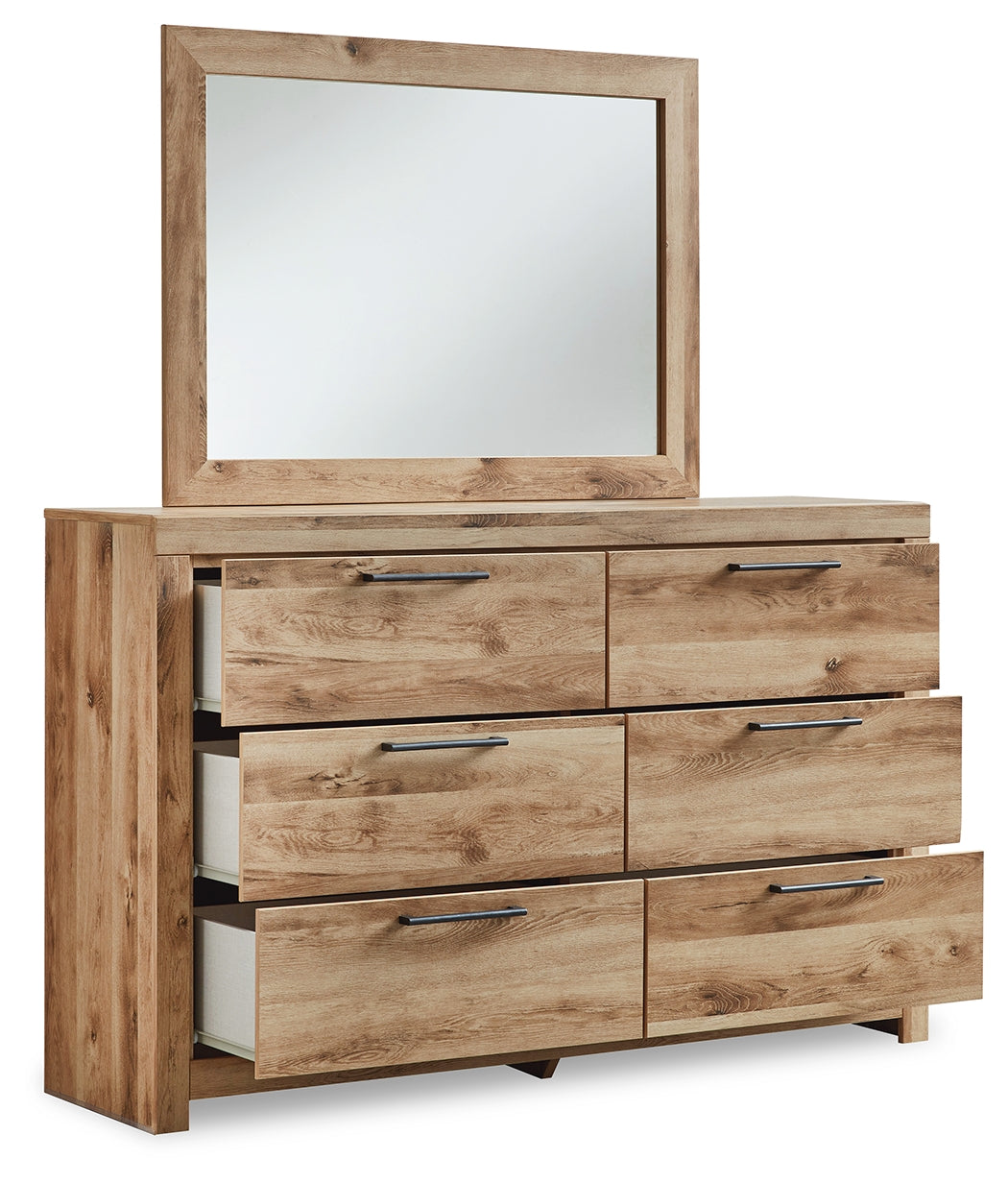 Hyanna King Panel Bed with Mirrored Dresser and Chest in Tan Brown from Ashley - Luna Furniture