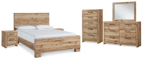 Hyanna King Panel Bed with Mirrored Dresser, Chest and 2 Nightstands in Tan Brown from Ashley - Luna Furniture