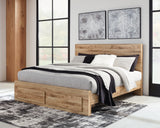 Hyanna King Panel Storage Bed with Mirrored Dresser and 2 Nightstands in Tan Brown from Ashley - Luna Furniture