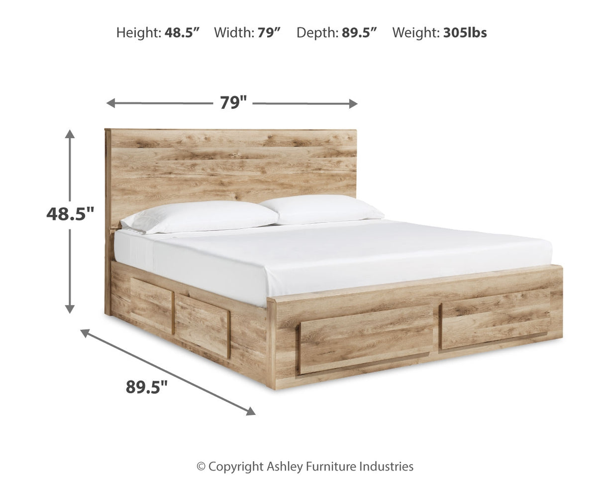 Hyanna King Panel Storage Bed with Mirrored Dresser and 2 Nightstands in Tan Brown from Ashley - Luna Furniture