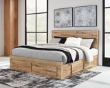 Hyanna King Panel Storage Bed with Mirrored Dresser and 2 Nightstands in Tan Brown - PKG015338