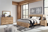 Hyanna King Panel Storage Bed with Mirrored Dresser in Tan Brown from Ashley - Luna Furniture