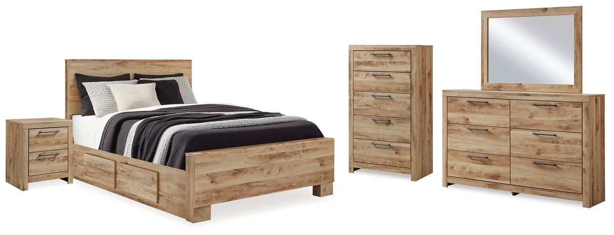 Hyanna Queen Panel Bed with Storage with Mirrored Dresser, Chest and Nightstand in Tan Brown from Ashley - Luna Furniture