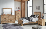 Hyanna Twin Panel Bed with Mirrored Dresser and 2 Nightstands in Tan Brown - PKG015344