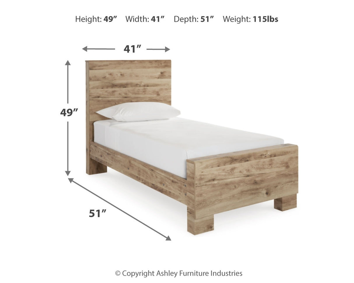 Hyanna Twin Panel Bed with Mirrored Dresser, Chest and 2 Nightstands in Tan Brown - PKG015345