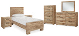 Hyanna Twin Panel Bed with Mirrored Dresser, Chest and 2 Nightstands in Tan Brown - PKG015345