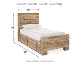 Hyanna Twin Panel Bed with Storage with Mirrored Dresser and 2 Nightstands in Tan Brown - PKG015356