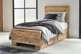 Hyanna Twin Panel Bed with Storage with Mirrored Dresser and 2 Nightstands in Tan Brown from Ashley - Luna Furniture