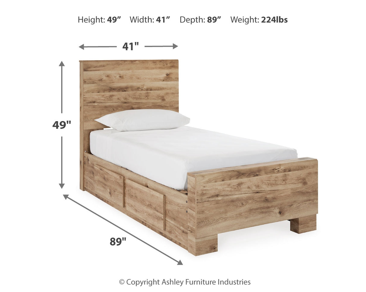 Hyanna Twin Panel Bed with Storage with Mirrored Dresser and 2 Nightstands in Tan Brown from Ashley - Luna Furniture