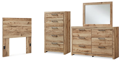 Hyanna Twin Panel Headboard with Mirrored Dresser and Chest in Tan Brown from Ashley - Luna Furniture