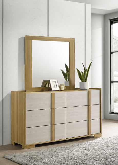 Hyland 6-drawer Dresser with Mirror Natural from Coaster - Luna Furniture