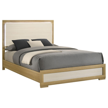 Hyland Wood Queen LED Panel Bed Natural and White from Coaster - Luna Furniture