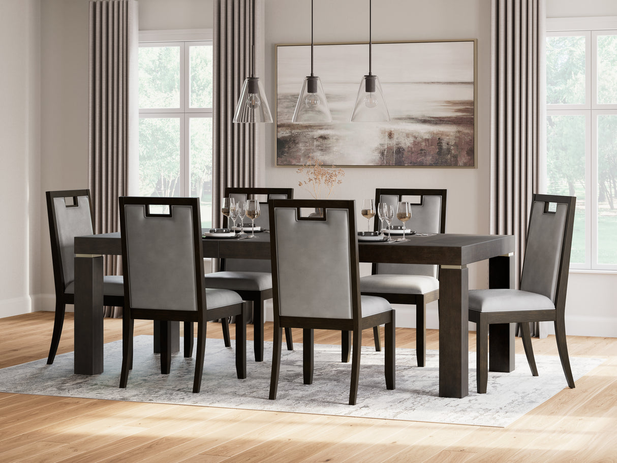 Hyndell Dining Table and 6 Chairs in Dark Brown - PKG002200