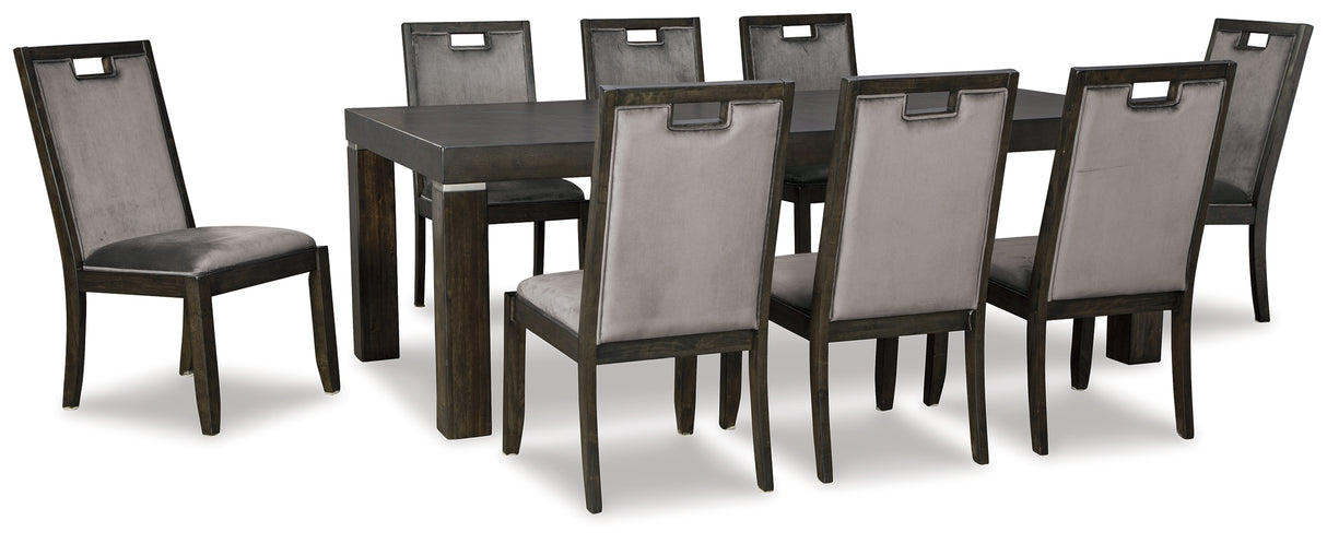 Hyndell Dining Table and 8 Chairs in Dark Brown - PKG002201