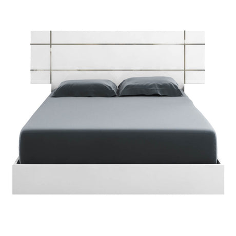 Icon Queen Bed in White High Gloss, Chrome Foil Trim - 2101.WHG