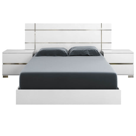 Icon Queen Bed in White High Gloss, Chrome Foil Trim - 2101.WHG