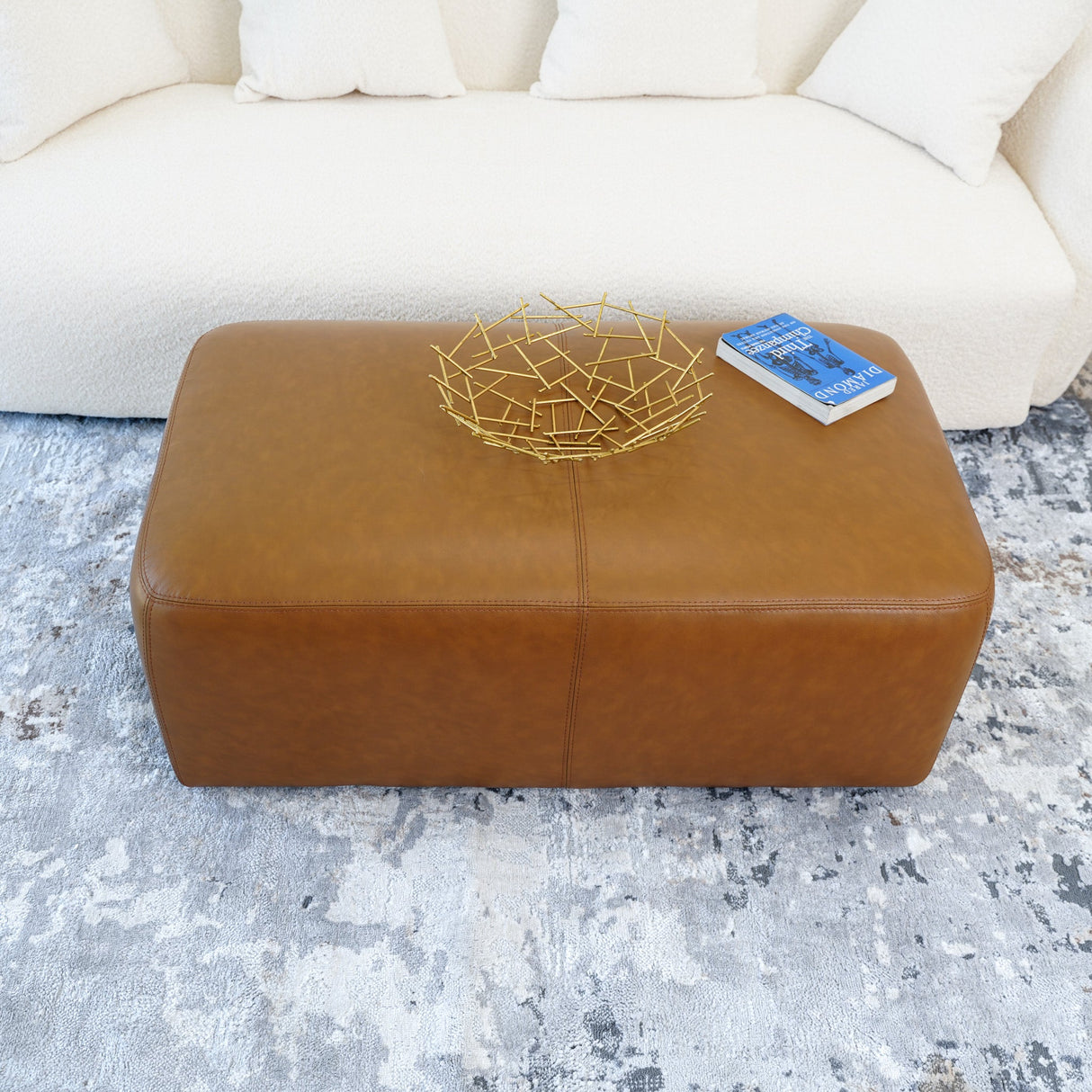 Ingram Tan Leather Ottoman - OTT00400801