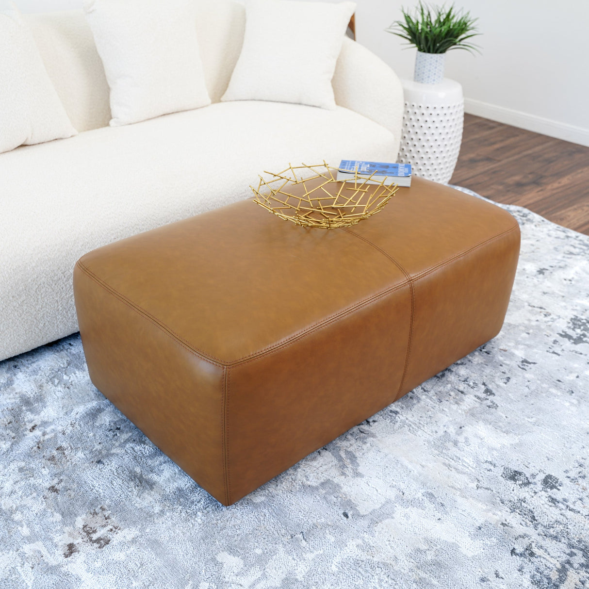 Ingram Tan Leather Ottoman - OTT00400801