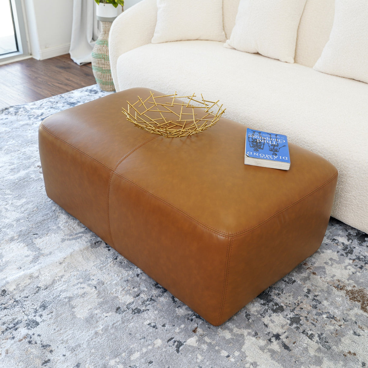 Ingram Tan Leather Ottoman - OTT00400801