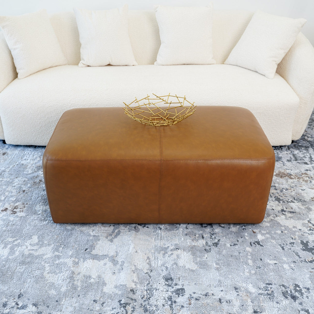 Ingram Tan Leather Ottoman - OTT00400801