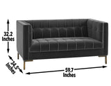 Isaac Channel Stitched Gray Velvet Loveseat from Steve Silver - Luna Furniture