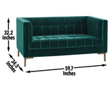 Isaac Channel Stitched Green Velvet Loveseat from Steve Silver - Luna Furniture