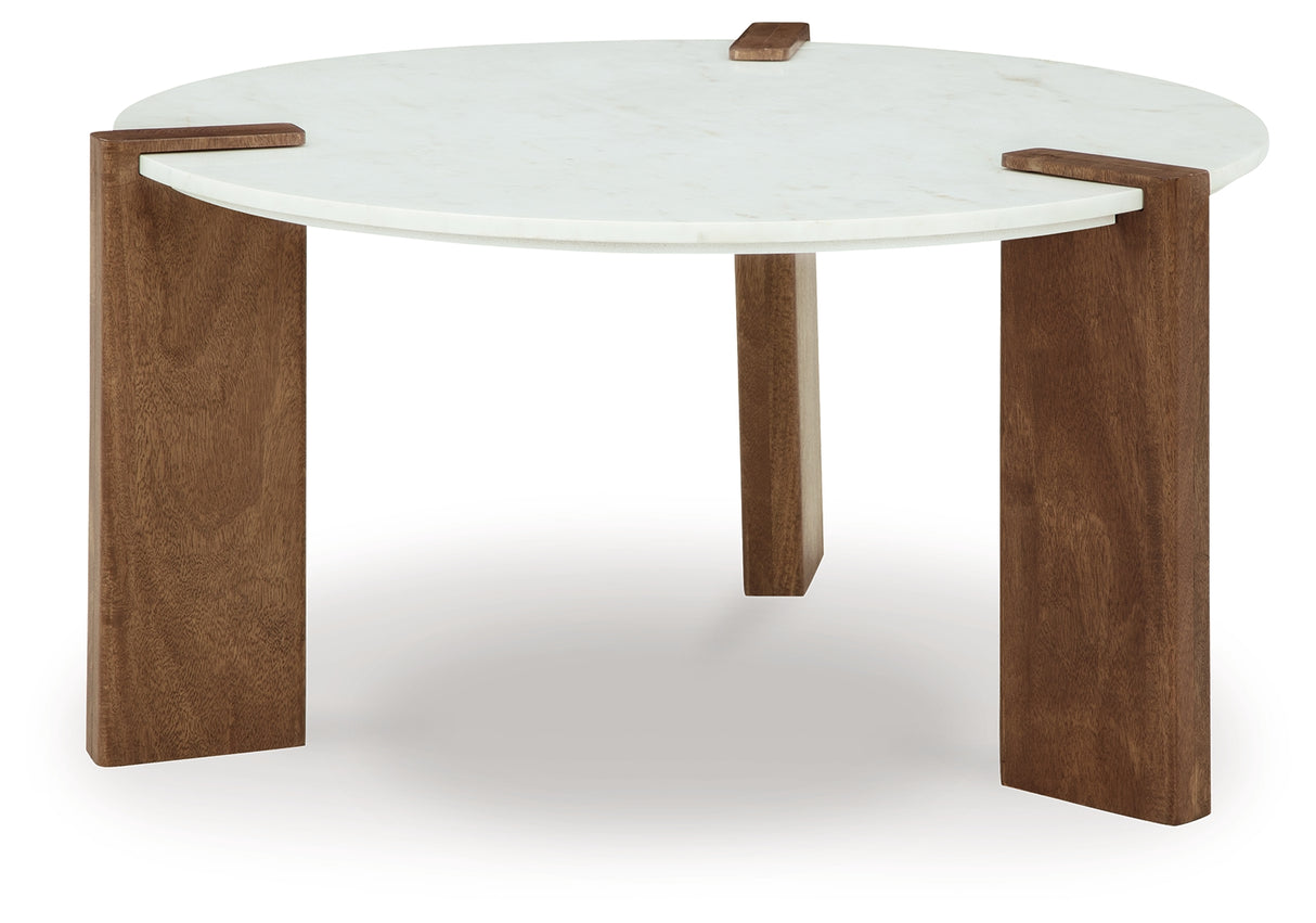 Isanti Coffee Table with 1 End Table in White/Brown - PKG016510