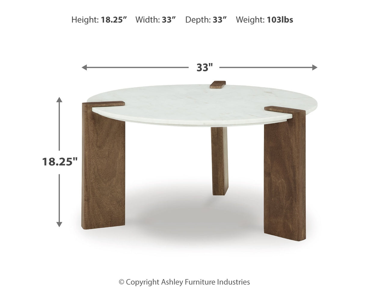 Isanti Coffee Table with 1 End Table in White/Brown - PKG016510