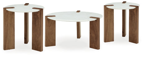 Isanti Coffee Table with 2 End Tables in White/Brown - PKG016511