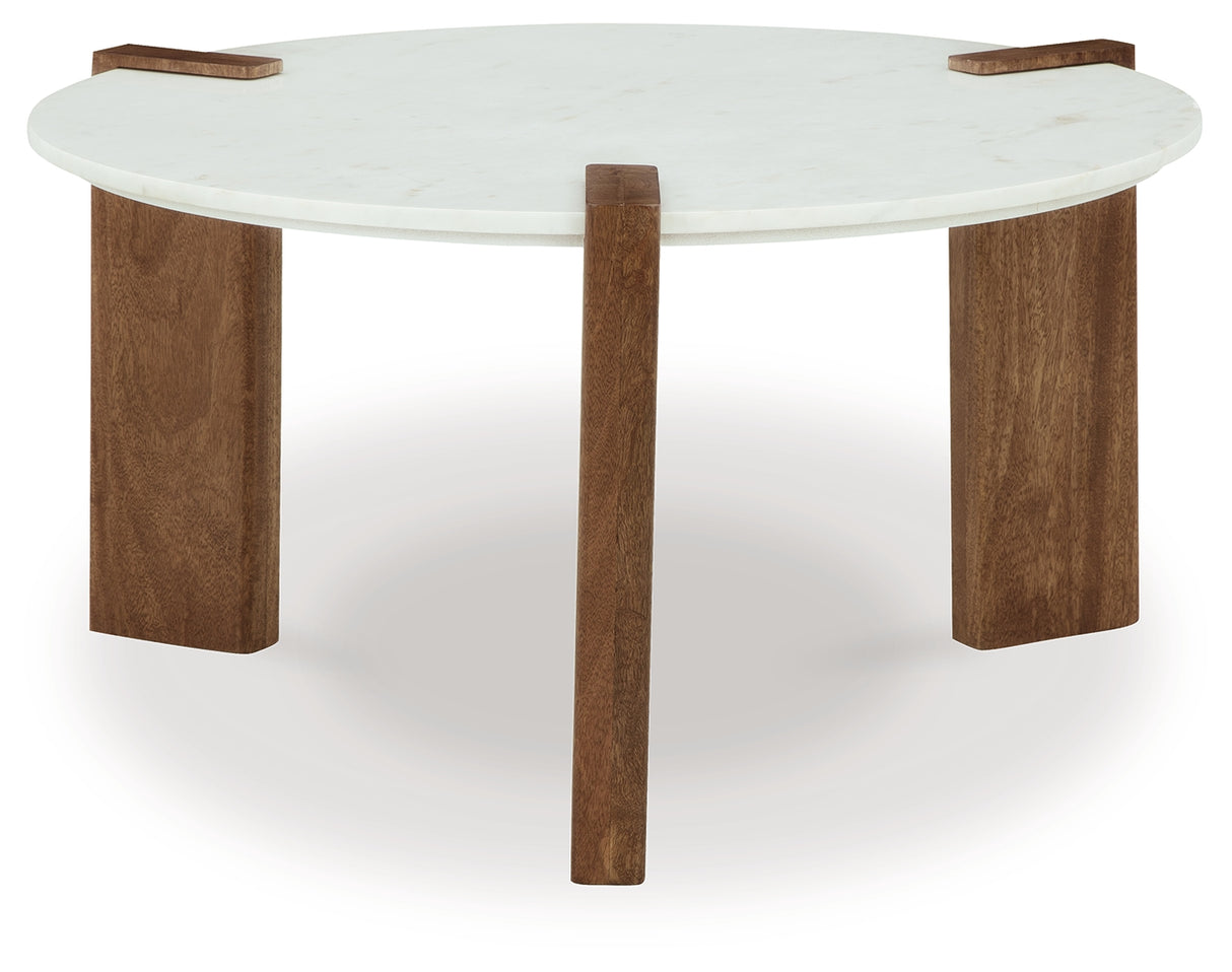 Isanti Coffee Table with 2 End Tables in White/Brown - PKG016511