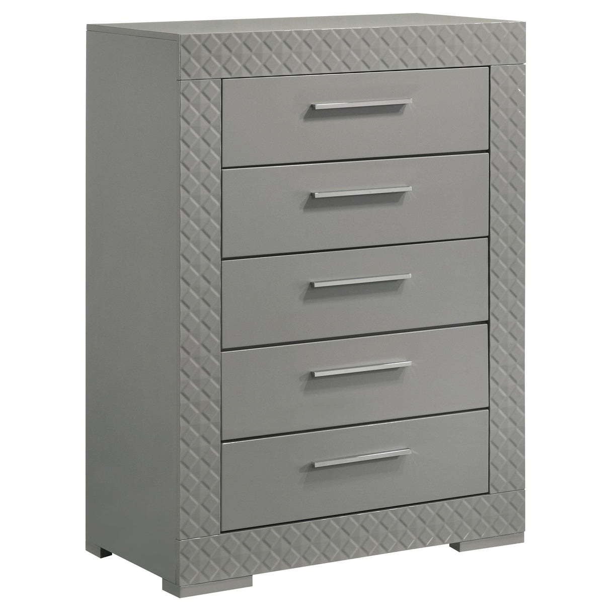 Ives 5-drawer Bedroom Chest of Drawers Grey High Gloss from Coaster - Luna Furniture