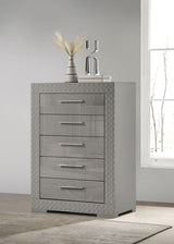 Ives 5-drawer Bedroom Chest of Drawers Grey High Gloss from Coaster - Luna Furniture