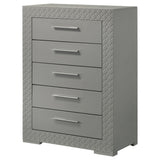 Ives 5-drawer Bedroom Chest of Drawers Grey High Gloss from Coaster - Luna Furniture