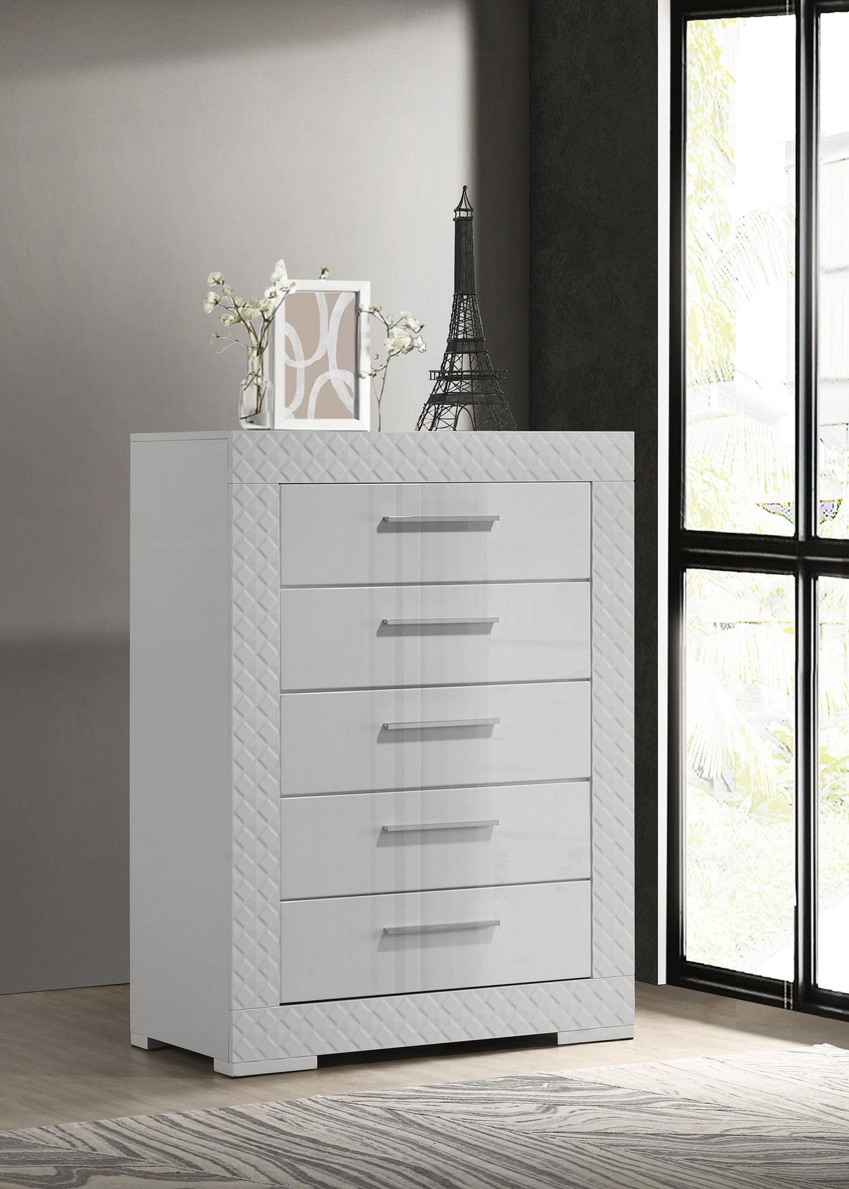 Ives 5-drawer Bedroom Chest of Drawers White High Gloss from Coaster - Luna Furniture