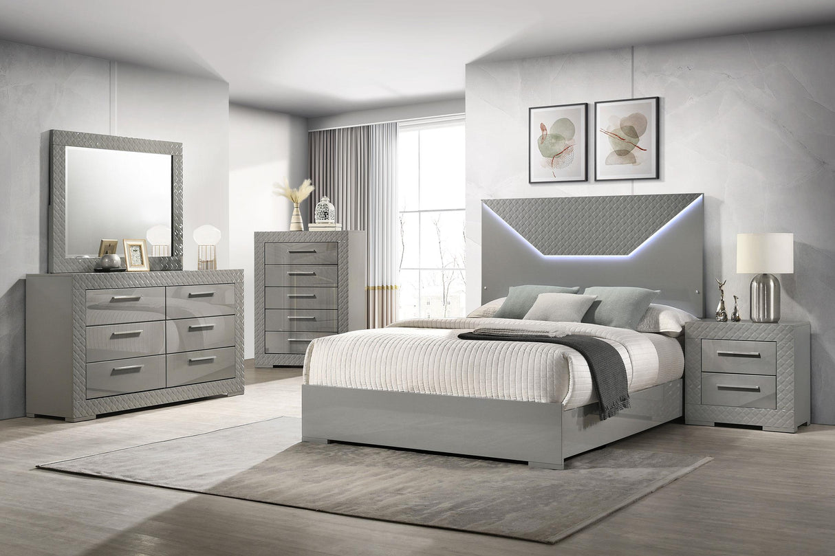 Ives Grey High Gloss 5-Piece Queen Bedroom Set from Coaster - Luna Furniture