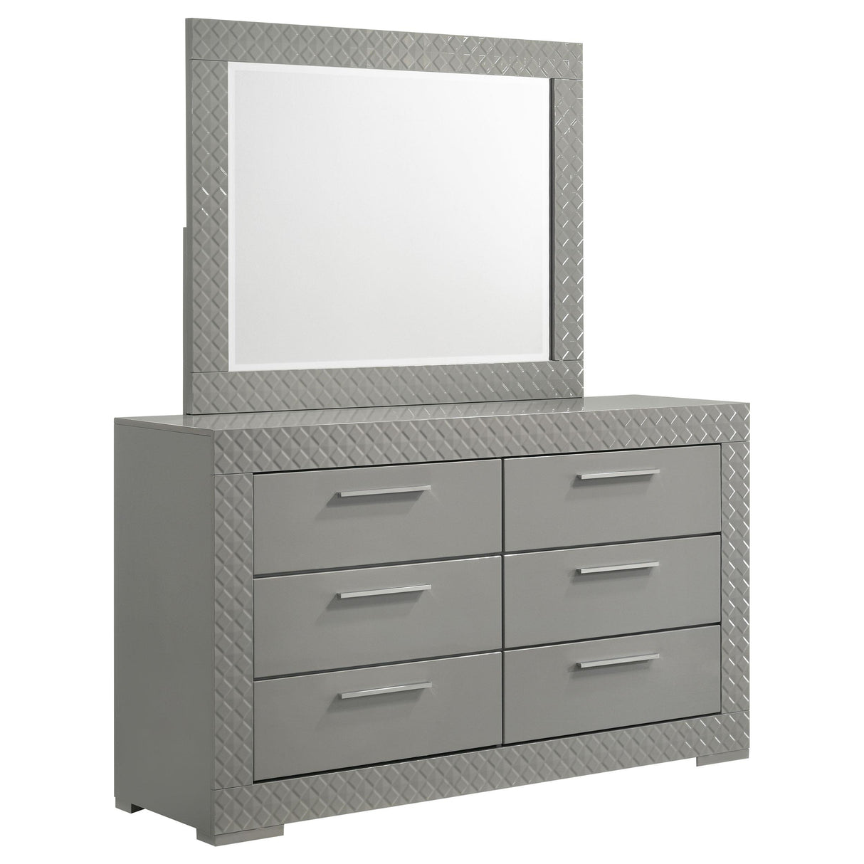 Ives 6-drawer Dresser and Mirror Grey High Gloss from Coaster - Luna Furniture