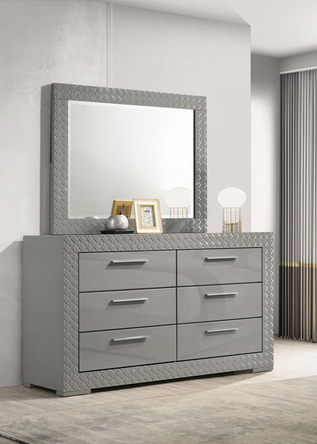 Ives 6-drawer Dresser and Mirror Grey High Gloss from Coaster - Luna Furniture