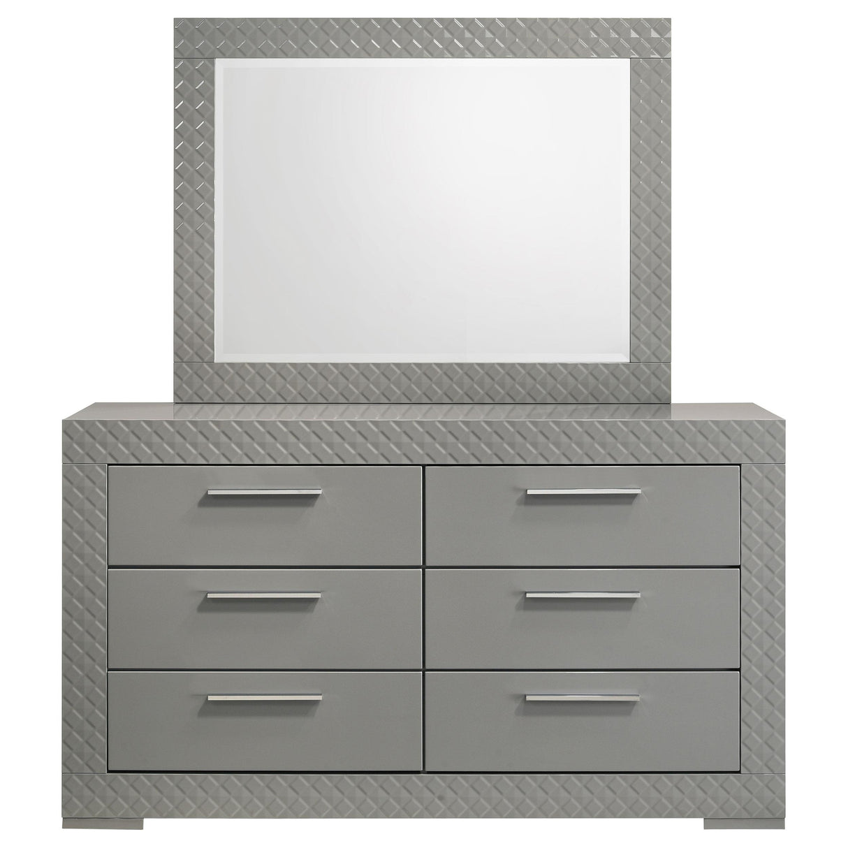 Ives 6-drawer Dresser and Mirror Grey High Gloss from Coaster - Luna Furniture