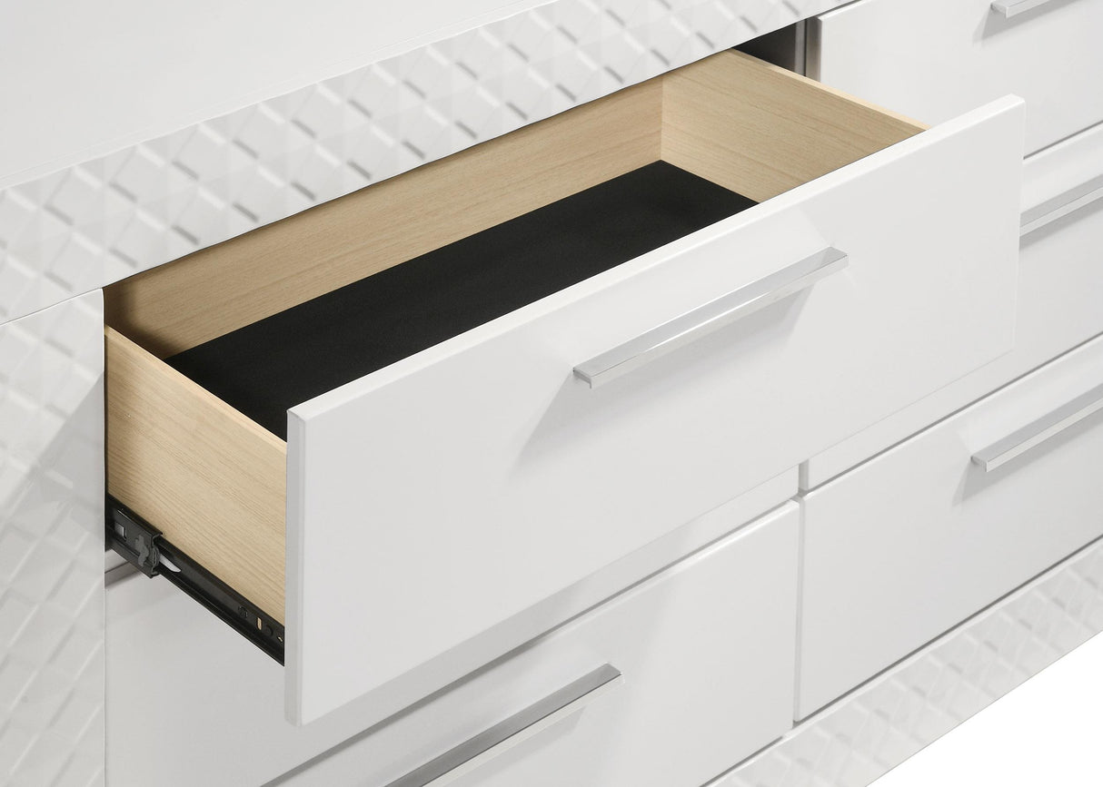 Ives 6-drawer Dresser and Mirror White High Gloss from Coaster - Luna Furniture