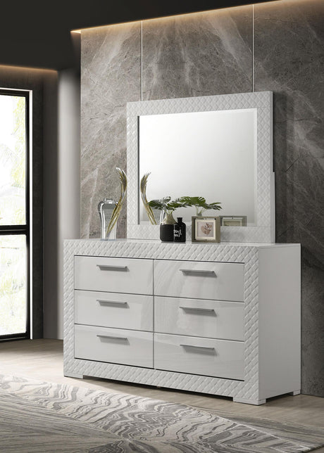 Ives 6-drawer Dresser and Mirror White High Gloss from Coaster - Luna Furniture